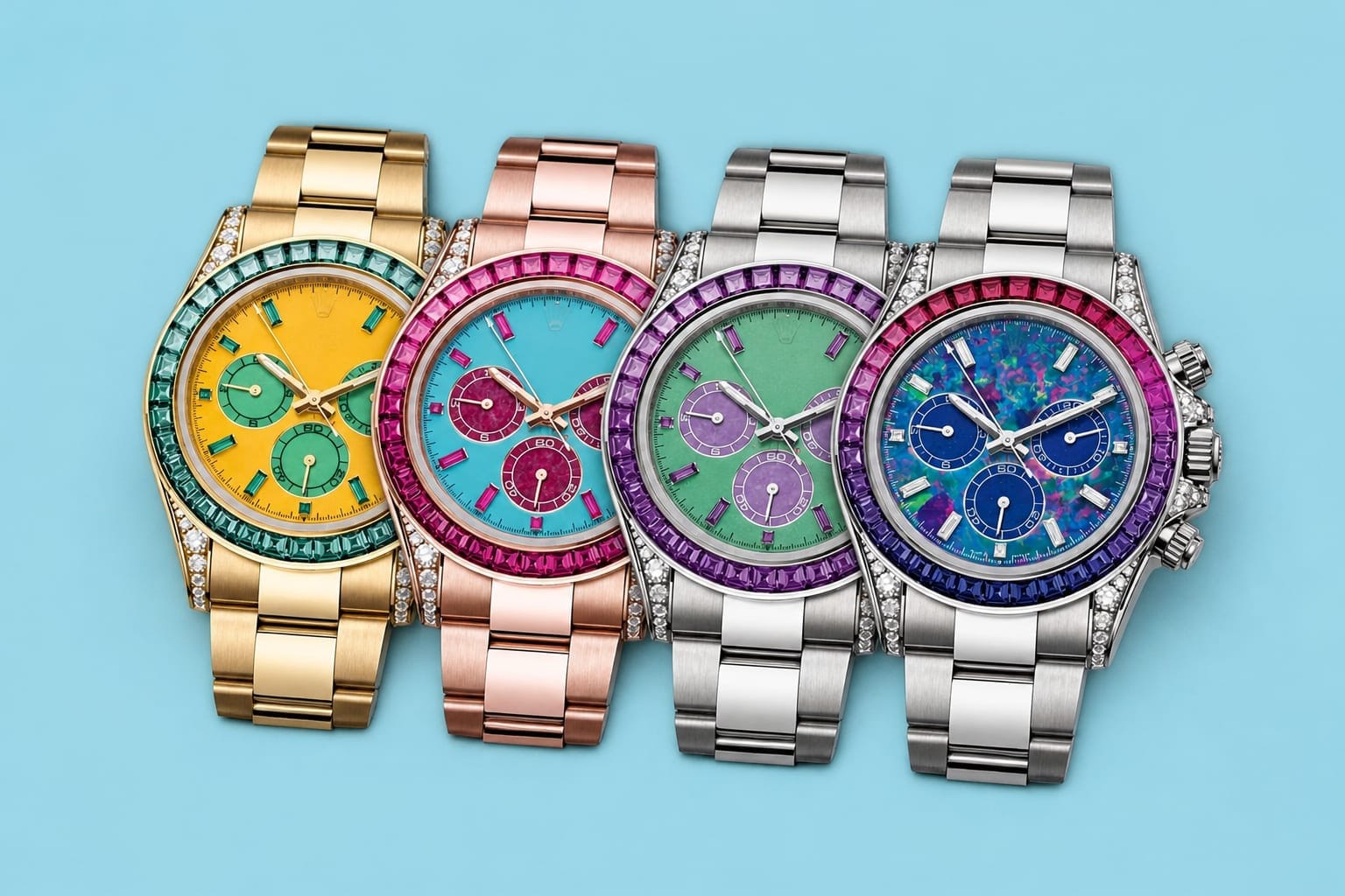 Patru ceasuri Rolex Daytona colorate
